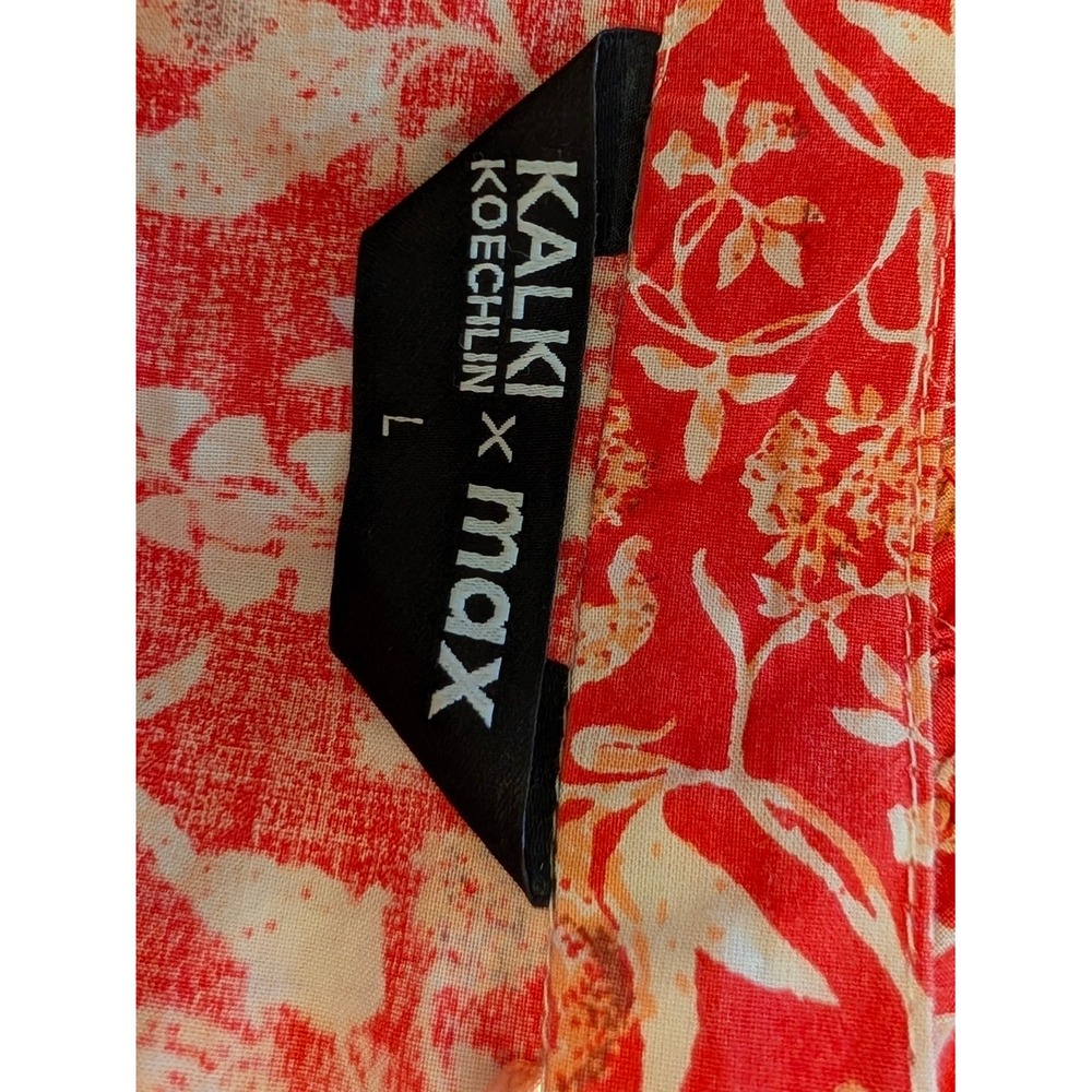 Kalki Koechlin x Max Midi Dress Womens L Red Floral Boho Puff Sleeve Excellent - Picture 14 of 14
